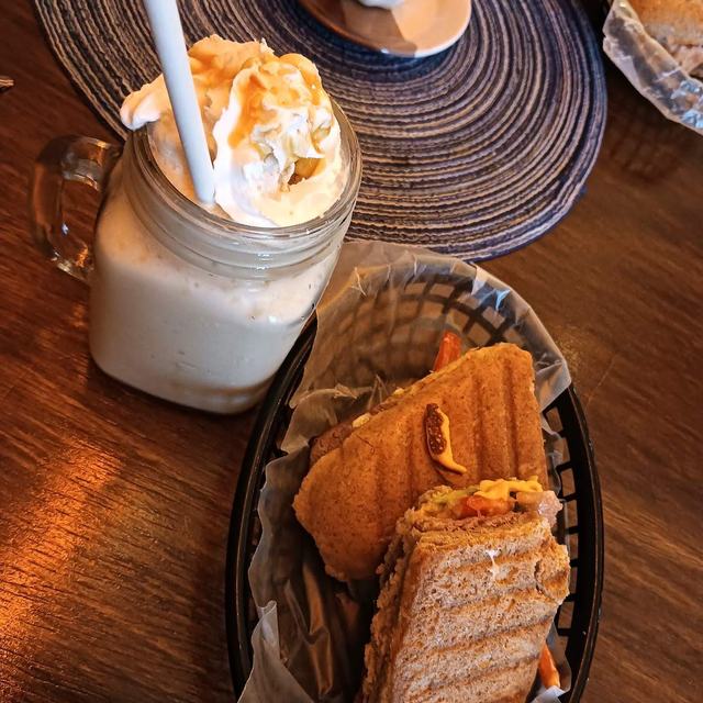 Milkshake and toasted sandwich